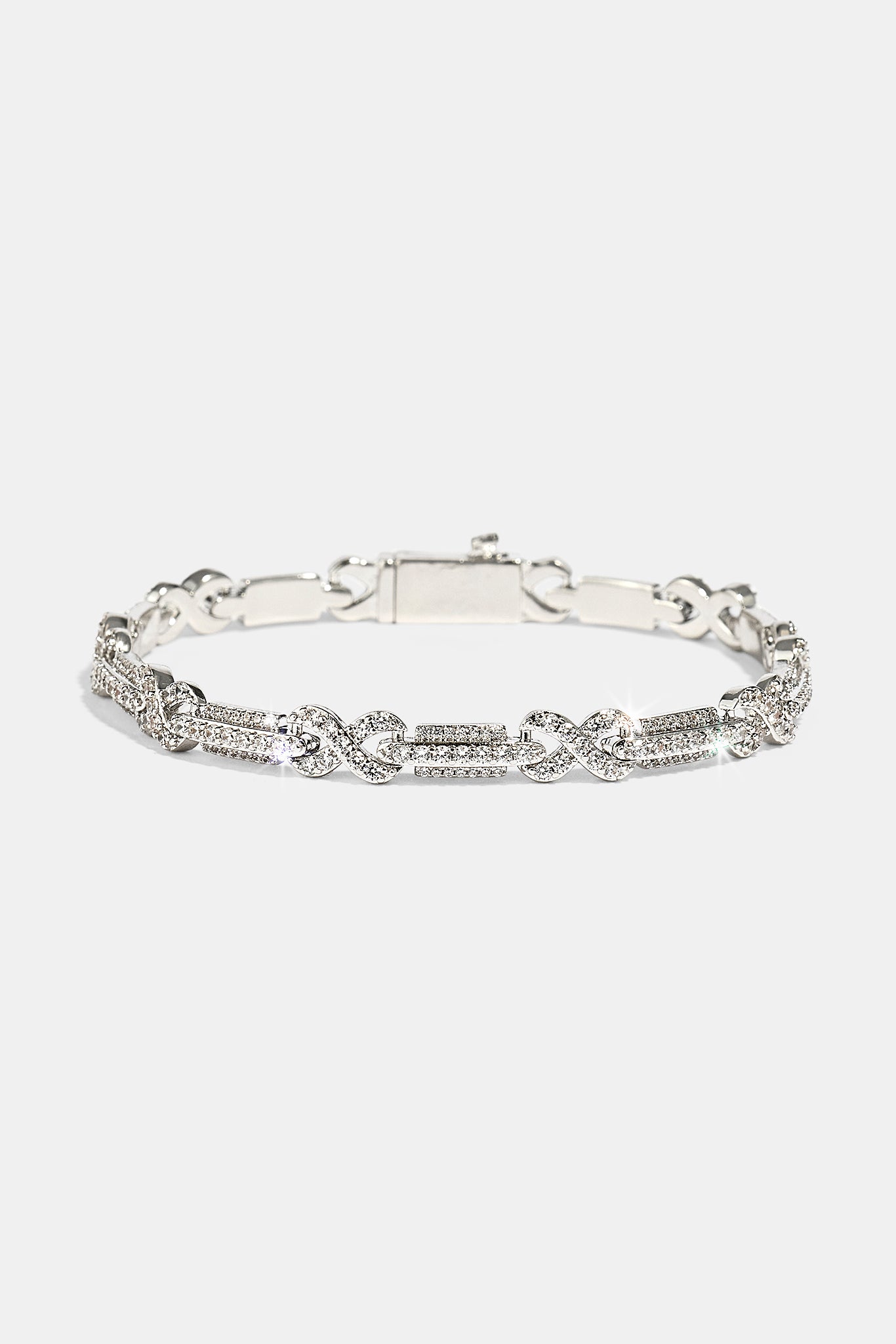 Iced Infinity Rectangle Link Bracelet - 6mm - White